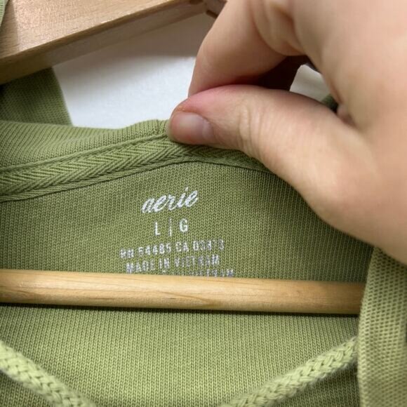 Aerie Green Lace Up Cut Out Oversized Hooded Sweatshirt Hoodie Large Knit Casual - Picture 5 of 6